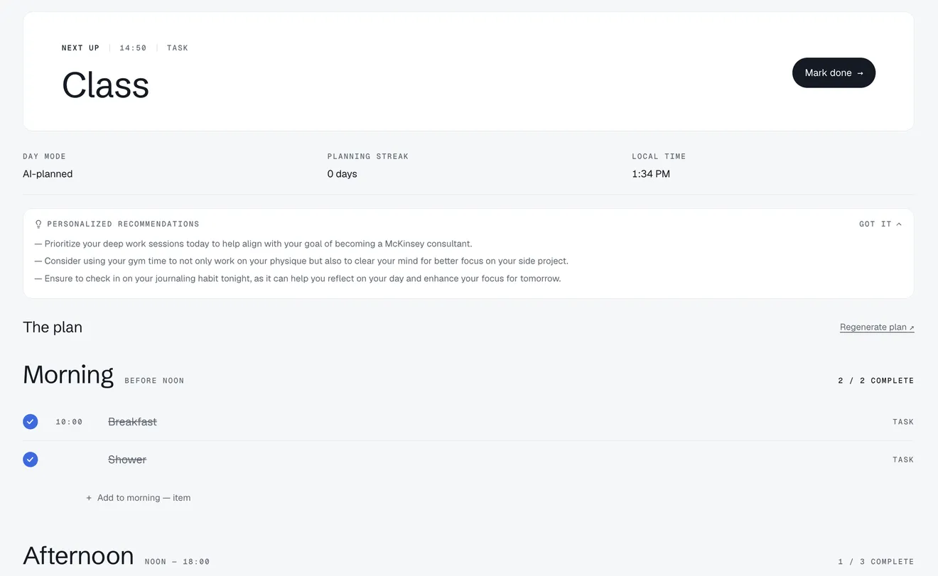 The Today screen in the web app.